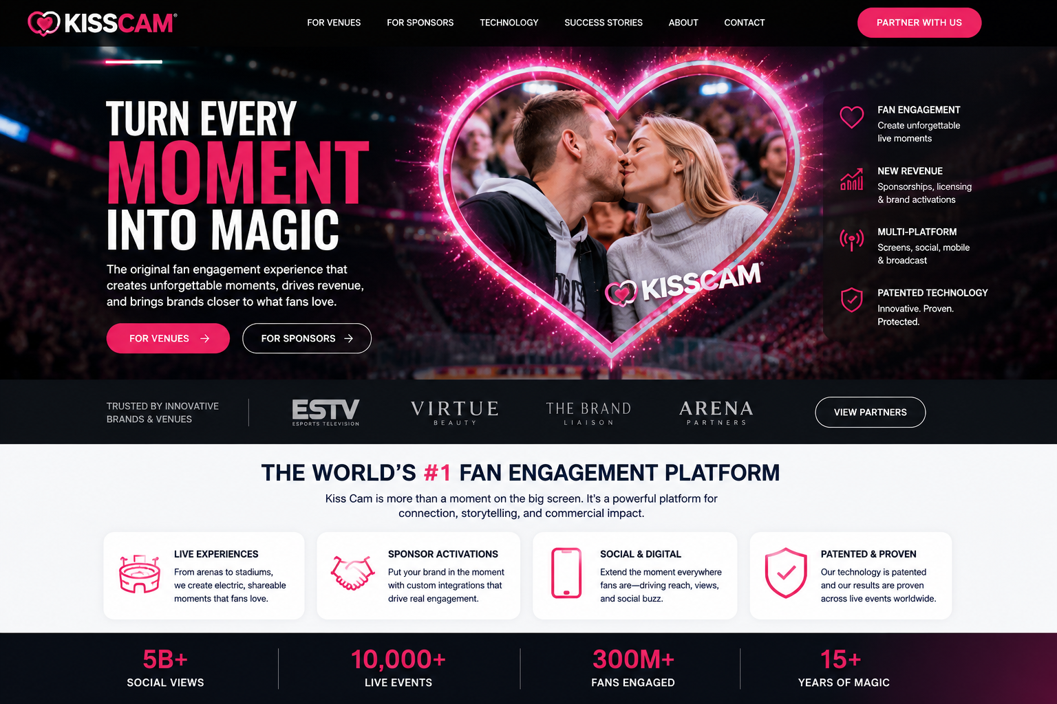 KissCam venue partner page concept