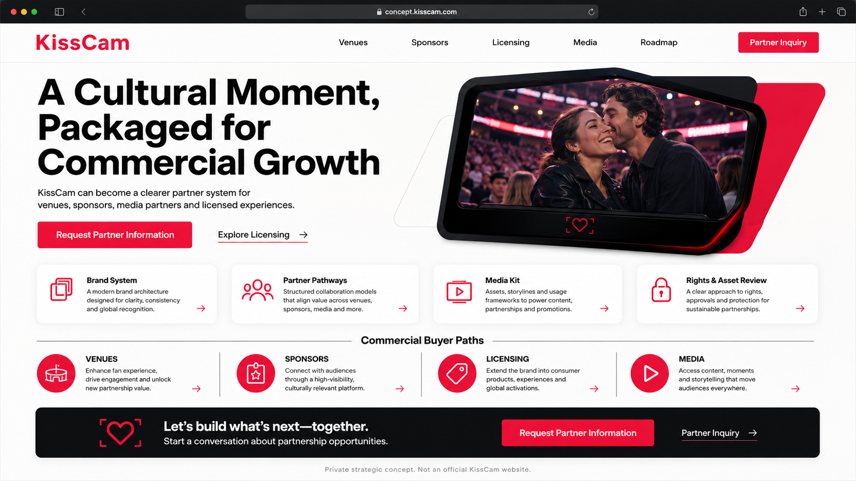 KissCam licensing and media page concept